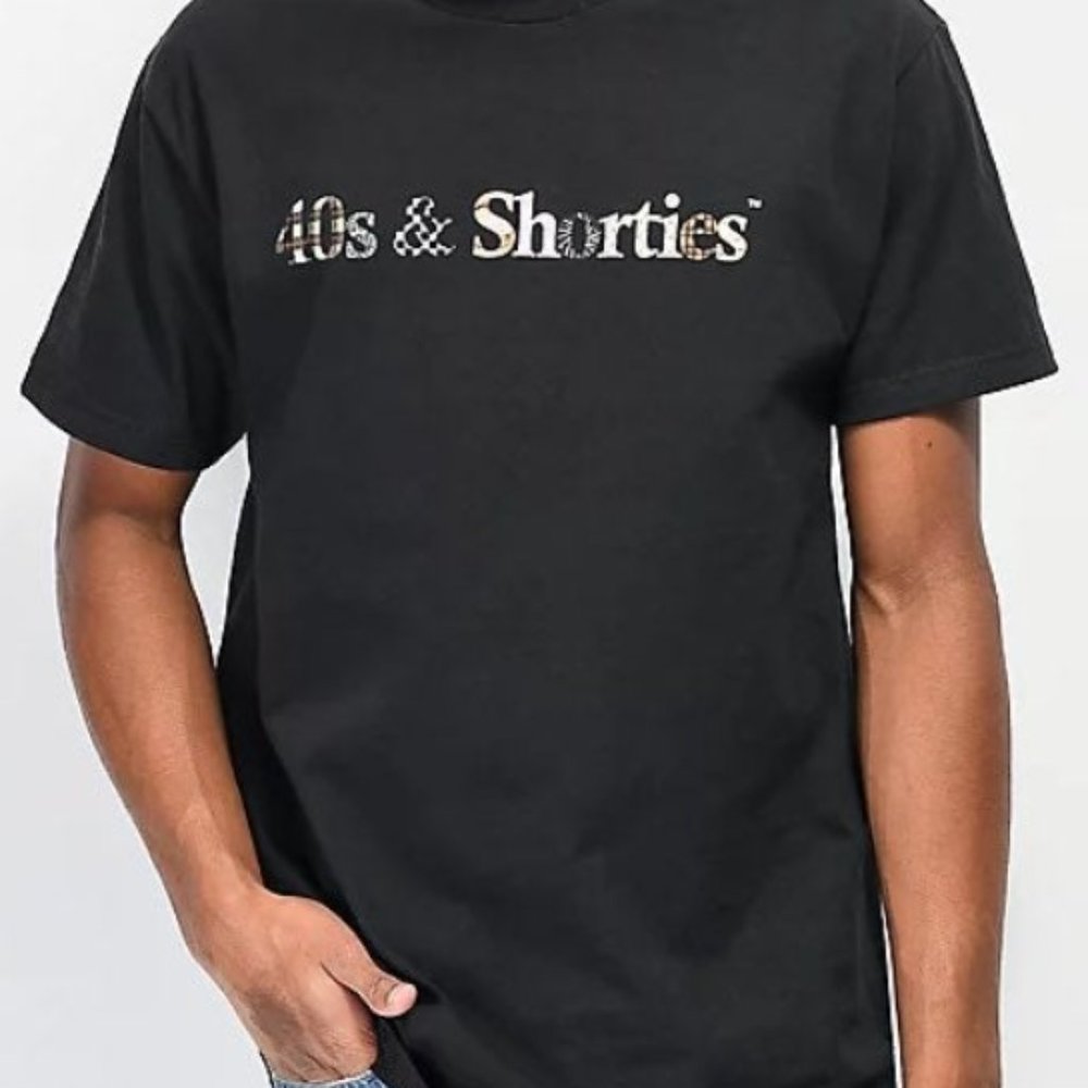 40s & Shorties Plaid Logo Black T-Shirt Size Small